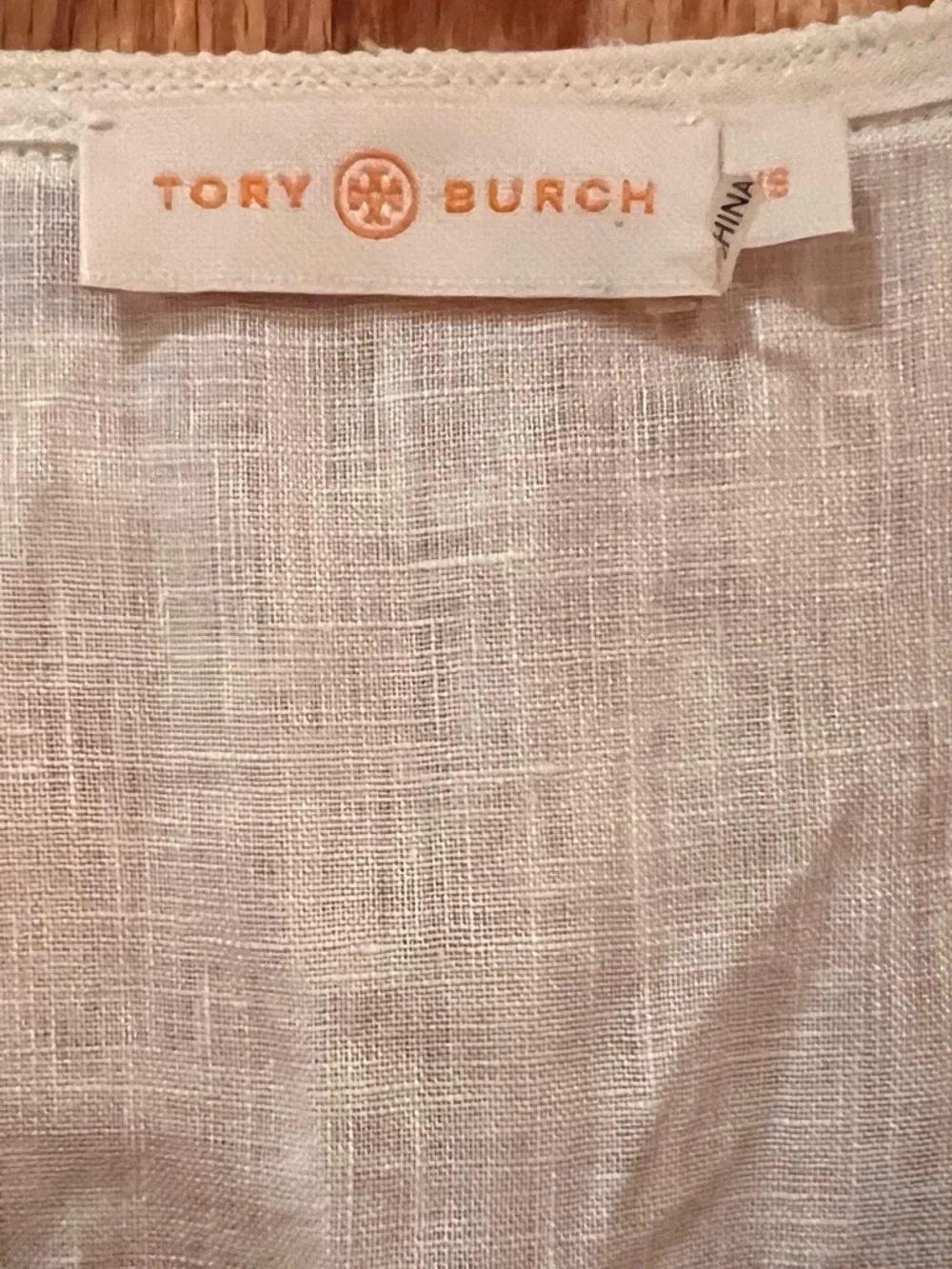 Tory Burch Margarita‎ Cream Linen Tunic Cover-Up Navy Blue Embroidery Size XS